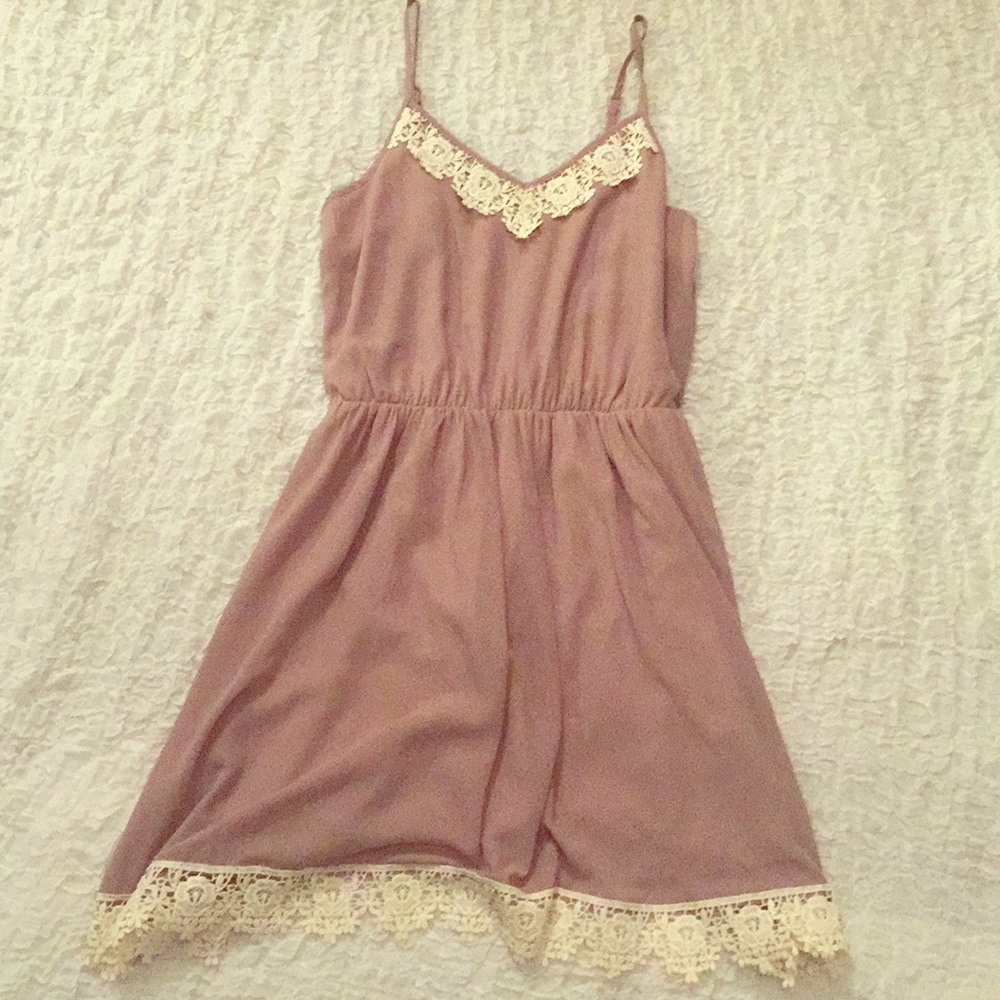 Brown dress with white lace
